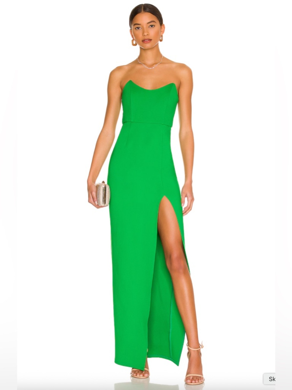 SUPERDOWN | Ryleigh Strapless Kelly Green Column Gown with Front Slit Sz S